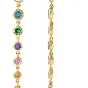 14K Yellow Natural Multi-Gemstone & 1/2 CTW Natural Diamond Rainbow EarringsWeight:	3.47 DWT (5.40 grams)Solid/Hollow:	SolidEarring Post Type:	FrictionDiamond Clarity:	I1Surface Finish:	PolishedEarring Dimensions:	38.1x3.25 mmPrimary Stone