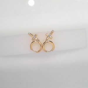 DIAMOND CROSS EARRINGS 14K-YG OVER SLIVER