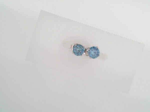 ROUND LG DIAMOND STUDS,14K WHITE,4 PRONG MARTINI.FANCY BLUE,VS 1.00 CTTW