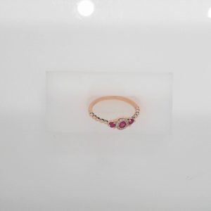 14K ROSE GOLD DIAMOND AND RUBY RING = 0.25CT DTW=0.04 EACH