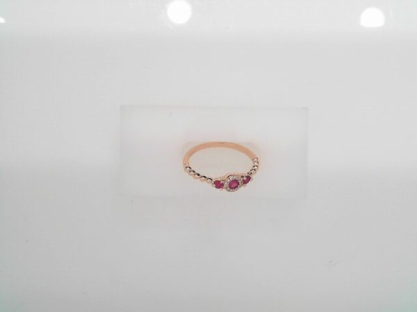 14K ROSE GOLD DIAMOND AND RUBY RING = 0.25CT DTW=0.04 EACH
