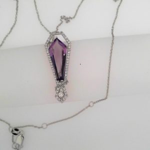 14K White Gold Diamond/Amethyst Pendant  1/3 TDWAmethyst Weight = 3.4CT