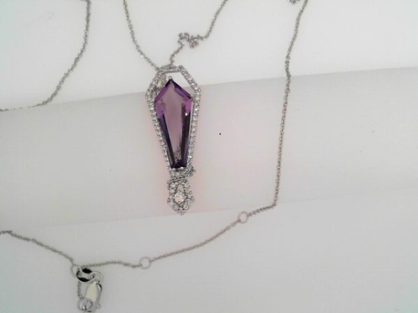 14K White Gold Diamond/Amethyst Pendant  1/3 TDWAmethyst Weight = 3.4CT