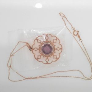 COLORE 14K PINK DIAMOND AMETHYST PENDANT DTW=0.15 EACH