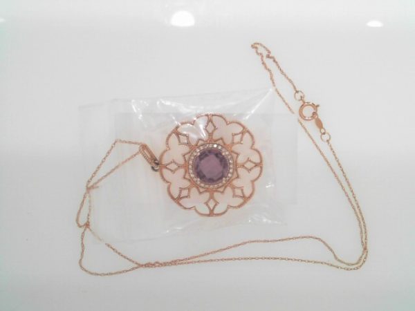 COLORE 14K PINK DIAMOND AMETHYST PENDANT DTW=0.15 EACH
