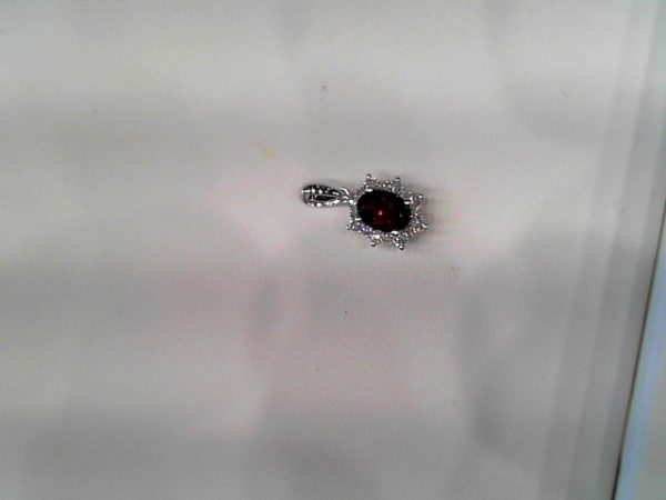 10K WG 7*5 OVAL GARNET 1/5TW DIA NECKLACE/PENDANT