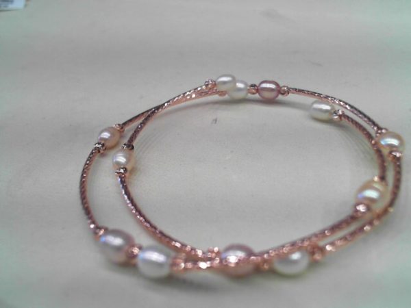 5.5mm Cultured pearls multi color double snake bracelet - rose gold color wrapMade by 5.5mm freshwater cultured multi color, white, peach and pink rice pearls with open end. Rose gold color wire. Pearls are lustrous and flawless. The length is flexible