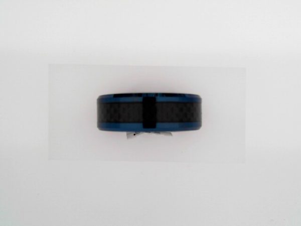 Tungsten Blue Enameled Band with Black Carbon Fiber Inlay Size 10