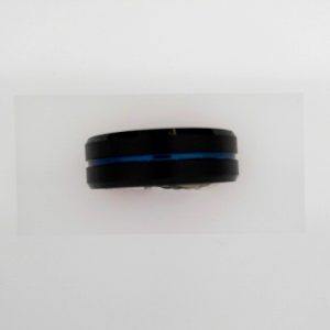 Black & Blue PVD Tungsten 8 mm Grooved Band Size 10