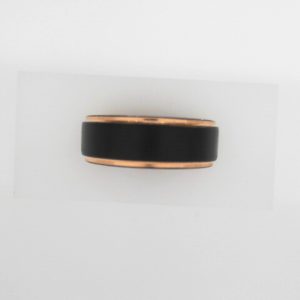 18K Rose Gold PVD and Black PVD Tungsten 8 mm Flat Grooved Band Size 10