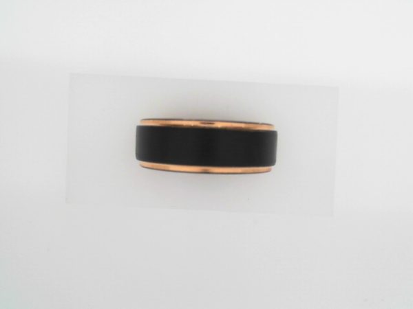 18K Rose Gold PVD and Black PVD Tungsten 8 mm Flat Grooved Band Size 10