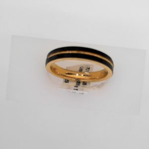 18K Yellow Gold PVD & Black PVD Tungsten 4 mm Size 10 Band With Hammer Finish