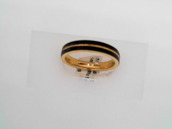 18K Yellow Gold PVD & Black PVD Tungsten 4 mm Size 10 Band With Hammer Finish