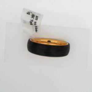 18K Yellow Gold PVD Titanium & Carbon Fiber 6 mm Half Round Band Size 10