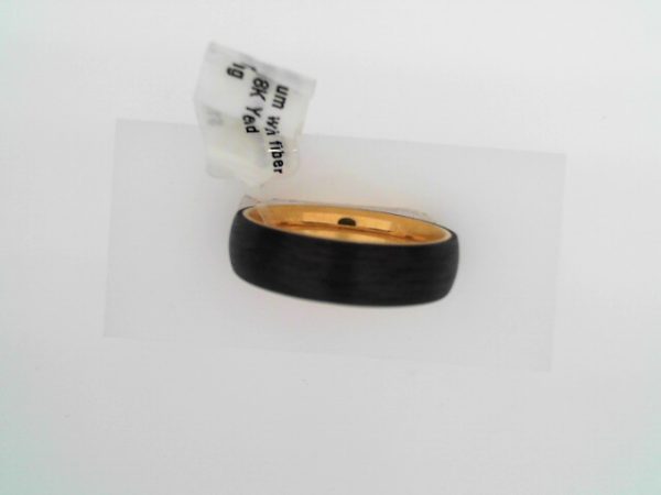 18K Yellow Gold PVD Titanium & Carbon Fiber 6 mm Half Round Band Size 10