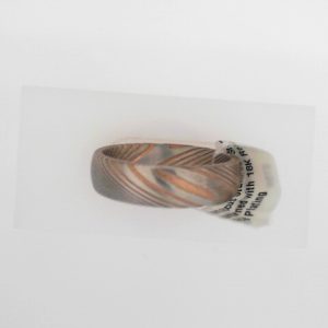 18K Rose Gold PVD Damascus Steel 6 mm Patterned Half Round Band Size 11
