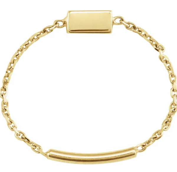 14K Yellow Bar Chain Ring Size 6Weight:                       	0.405 DWT (0.63 grams)Approx. Finger Size:	                6Brand Name:                  	302Collection:                   	UtilitySelling Unit of Measure:	EAGender:          	La