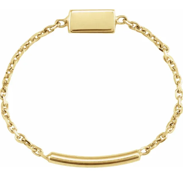 14K Yellow Bar Chain Ring Size 8Weight:                      	0.418 DWT (0.65 grams)Approx. Finger Size :	8Brand Name:	                302Collection:                        	UtilitySelling Unit of Measure:	EAGender:                        	L