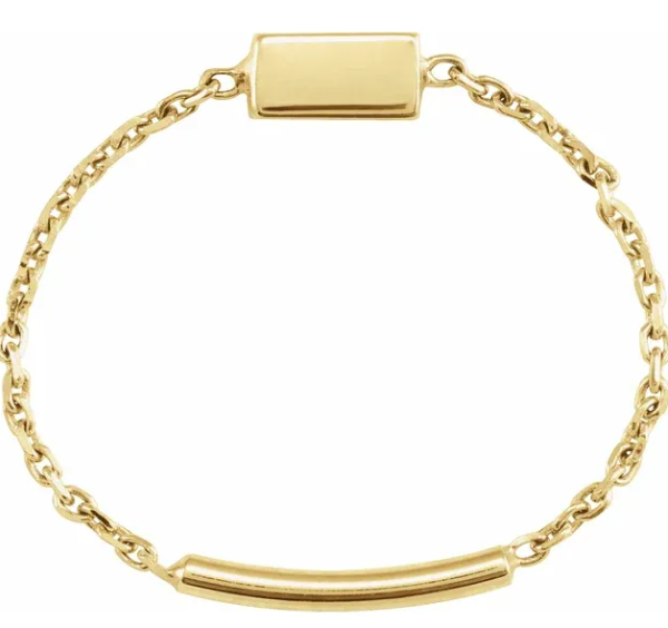 14K Yellow Bar Chain Ring Size 7Weight:              	                0.412 DWT (0.64 grams)Approx. Finger Size:  	7Brand Name:                   	302Collection:                      	UtilitySelling Unit of Measure:	EAGender:      LadiesSu