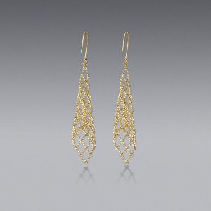 18K Yellow Gold Small Diamond Shape Earrings (1-7/8" long)