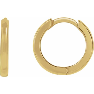 Lady's Yellow 14 Karat Huggie EarringsWeight:	0.8662 DWT (1.35 grams)Brand Name:	302Collection:	EssentialsEarring Type:	HoopEarring Post Type:	Ear WireEarring Back Type Included:	HingedEarring Dimensions:	10x10 mmThickness:	1.65 mm