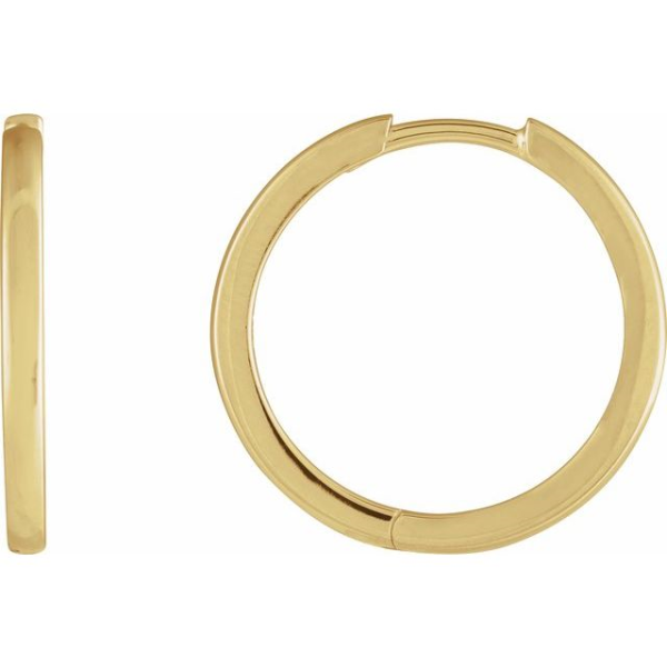 Lady's Yellow 14 Karat Huggie EarringsWeight:	1.9392 DWT (3.02 grams)Brand Name:	302Collection:	EssentialsEarring Type:	HoopEarring Post Type:	Ear WireEarring Back Type Included:	HingedEarring Dimensions:	18x18 mmThickness:	1.65 mm