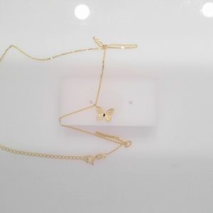 SLANTED TEXTURED BUTTERFLY ADJ NECKLACE TOTAL WEIGHT = 1.92 GRAMS