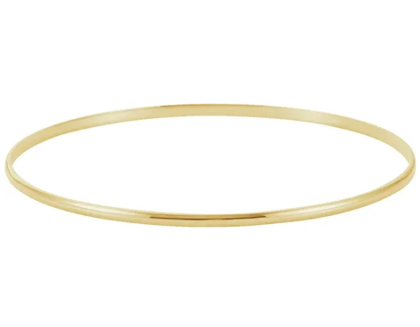 14K Yellow 2 mm Half Round Bangle 7 1/2" BraceletWidth2 mm2 mmLength7 1/2 InFinished StatePolishedDescriptionHalf Round Bangle Bracele