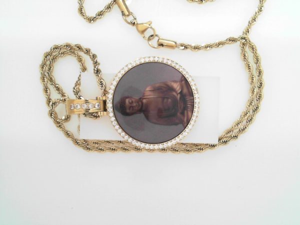 STEEL PHOTO PENDANT WITH ROPE CHAIN -BUDHA