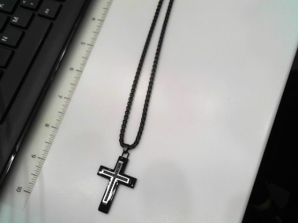 STEEL/BLK IP CROSS W/ 1/4CT BLK DIAMOND