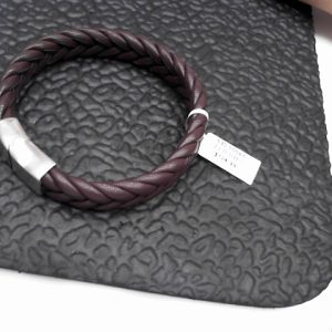 braided punk bracelet stainless steel leather magnetic buckle bracelet (BROWN SILVER)