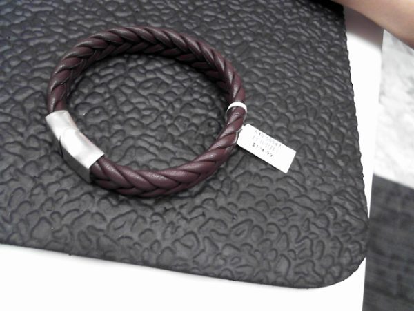 braided punk bracelet stainless steel leather magnetic buckle bracelet (BROWN SILVER)