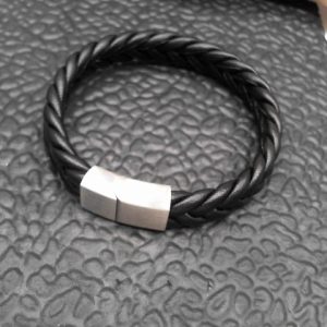 braided punk bracelet stainless steel leather magnetic buckle bracelet