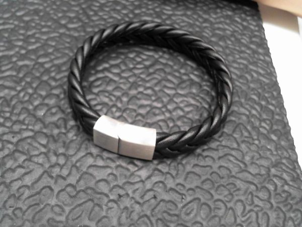 braided punk bracelet stainless steel leather magnetic buckle bracelet