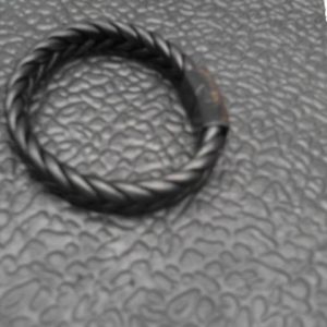 braided punk bracelet stainless steel leather magnetic buckle bracelet (ALL BLACK)