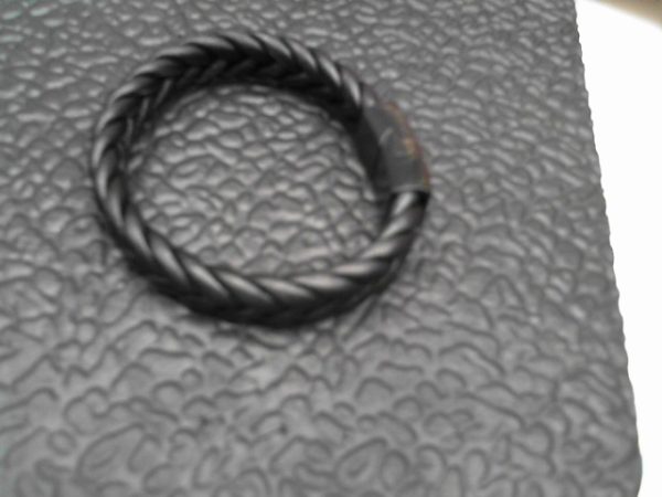 braided punk bracelet stainless steel leather magnetic buckle bracelet (ALL BLACK)