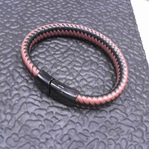 Luxury Men's Jewelry Vintage Braided Magnetic Clasp Black Snap Leather Bracelet Man (BROWN BLACK)