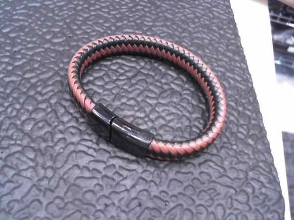 Luxury Men's Jewelry Vintage Braided Magnetic Clasp Black Snap Leather Bracelet Man (BROWN BLACK)