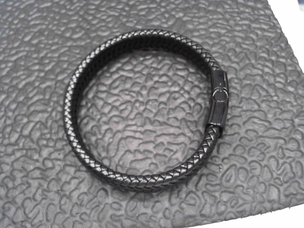 Luxury Men's Jewelry Vintage Braided Magnetic Clasp Black Snap Leather Bracelet Man (ALL BLACK)