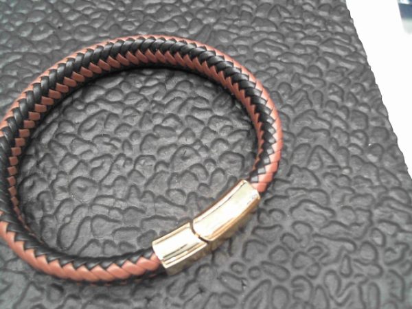Luxury Men's Jewelry Vintage Braided Magnetic Clasp Black Snap Leather Bracelet Man (BROWN GOLD)