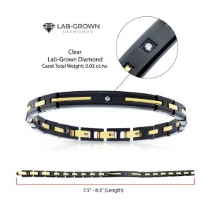 18Kt Gold IP and Black IP Steel Solitaire Accented Clear Lab-Grown Diamond Link Bracelet