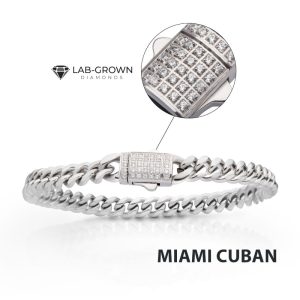6mm Steel Miami Cuban Chain Bracelet with CNC Precision Set Lab-grown Diamonds Double Tab Box Clasp