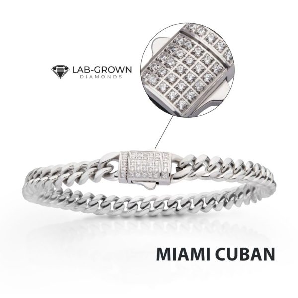 6mm Steel Miami Cuban Chain Bracelet with CNC Precision Set Lab-grown Diamonds Double Tab Box Clasp