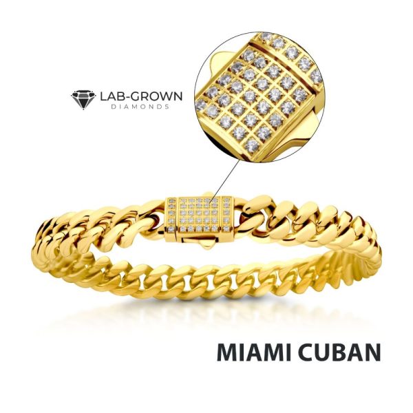 8mm 18kt Gold IP Miami Cuban Chain Bracelet with CNC Precision Set Lab-grown Diamonds