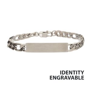 Steel Engravable Double ID Plate with Curb Chain Bracelet