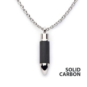 Stainless Steel & Carbon Graphite Bullet Pendant with Chain