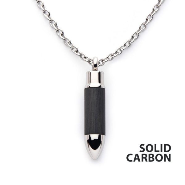 Stainless Steel & Carbon Graphite Bullet Pendant with Chain
