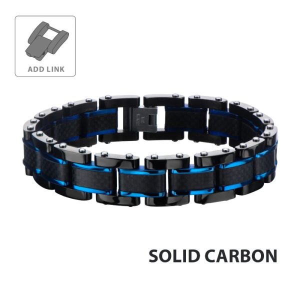 Black IP, Blue IP & Solid Carbon Fiber Center Link Bracelet