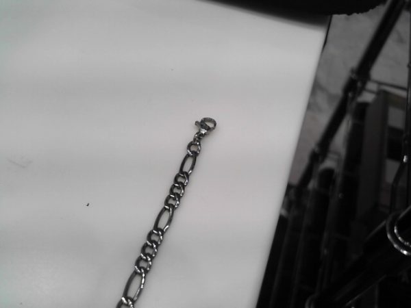 White Stainless Steel Figaro Metal Bracelet (Steel) Length 7