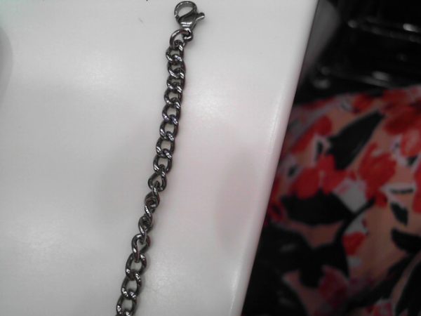 White Stainless Steel Curb Metal Bracelet (Steel) Length 6.5